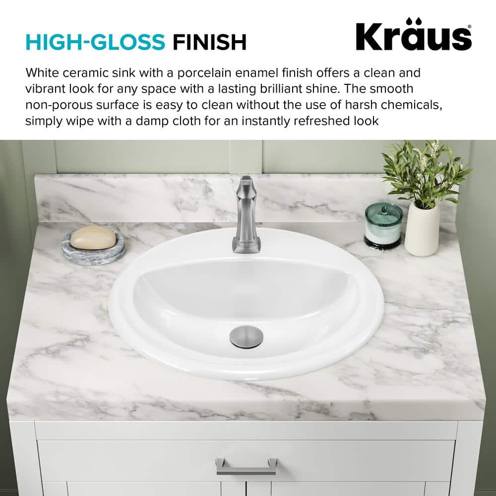 Elavo White Oval Ceramic Drop-In Bathroom Sink with Overflow