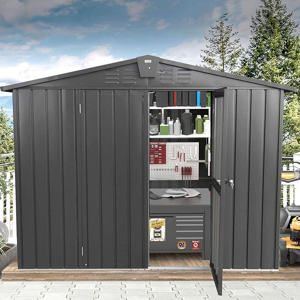 Boosicavelly 8.2 ft. W x 6.2 ft. D Black Metal Storage Shed