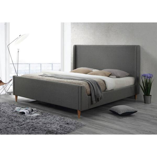 luxeo Bedford King Upholstered Platform Bed in Linen Grey