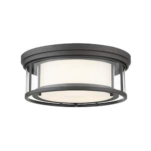 Willow 16 in. 3-Light Bronze Flush Mount Light with Glass Shade