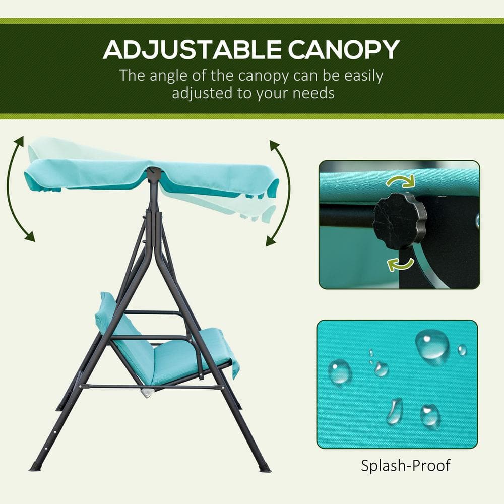 Green Steel Frame 3-Person Patio Swing with Canopy