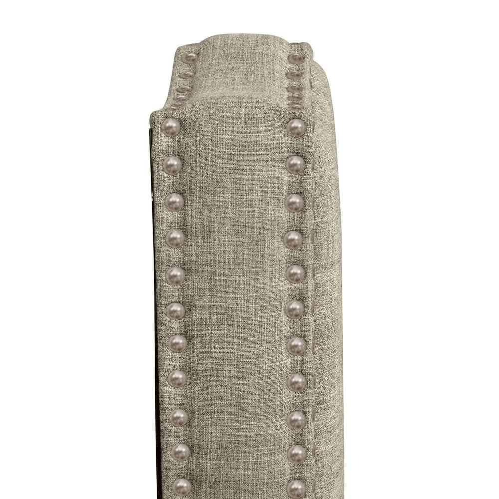 Beige Full Upholstered Linen Panel Bed with Nailhead Trim