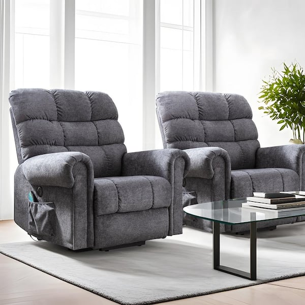Bestier (Set of 2) 40.9 in. W Blue Fabric Power Lift Recliner with 8-Point Vibration Heating Massage and Rolled Handrail