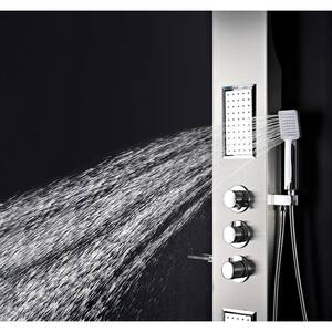 FIELD Series 58 in. 2-Jetted Full Body Shower Panel System with Heavy Rain Shower and Spray Wand in Brushed Steel