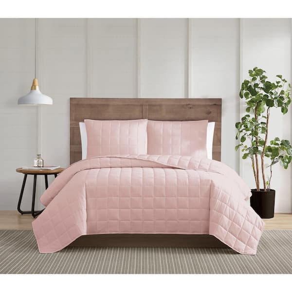 TRULY CALM Silver Cool 3-Piece Blush Full / Queen Cotton Quilt Set