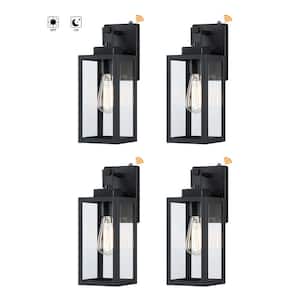Bonanza 14 in. 1-Light Matte Black Outdoor Wall Lantern Sconce with Dusk to Dawn (4-Pack)