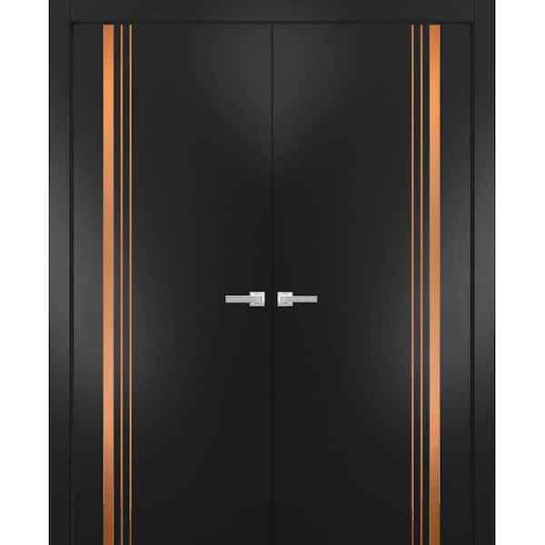 64 in. x 84 in. 2 Panel Black Matte Finished Solid Wood with Honeycomb Sliding Door with Hardware