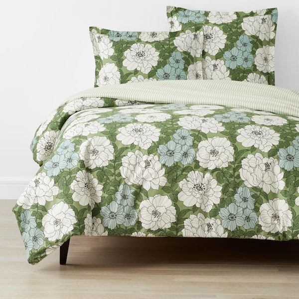 The Company Store Company Cotton Remi Floral Green Full Cotton Percale Duvet Cover