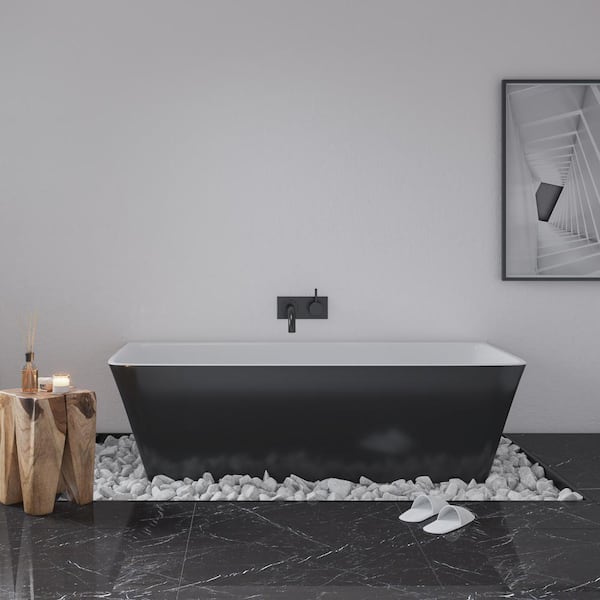 ROSWELL Motril 67 in. Acrylic Flatbottom Freestanding Non-Whirlpool Soaking Bathtub in Black