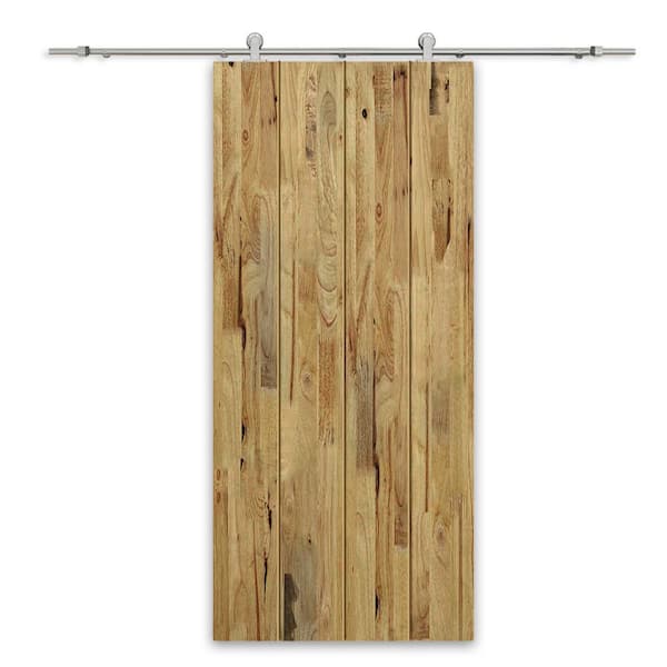CALHOME 32 in. x 80 in. Weather Oak Stained Pine Wood Modern Interior Sliding Barn Door with Hardware Kit