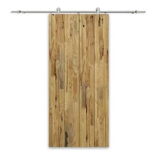 34 in. x 84 in. Weather Oak Stained Pine Wood Modern Interior Sliding Barn Door with Hardware Kit