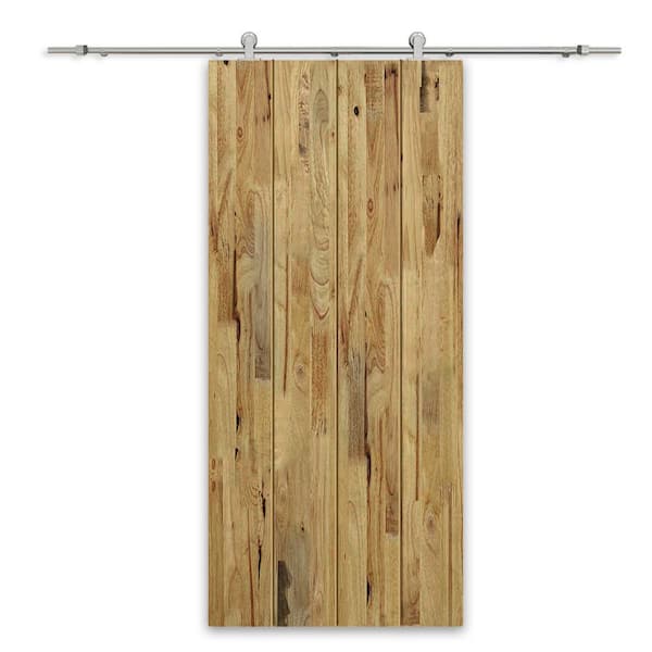 CALHOME 38 in. x 84 in. Weather Oak Stained Solid Wood Modern Interior Sliding Barn Door with Hardware Kit