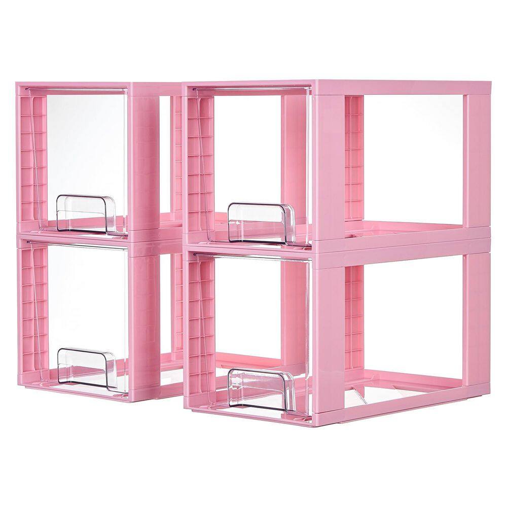 Wudkey 4 Pack Large Stackable Storage Drawers, Plastic Bins for