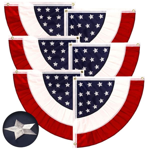1.5 ft. x 1.5 ft. Embroidered USA Center Quarter Circle Fan Flag with Canvas Header Brass Grommets (3-Pack)