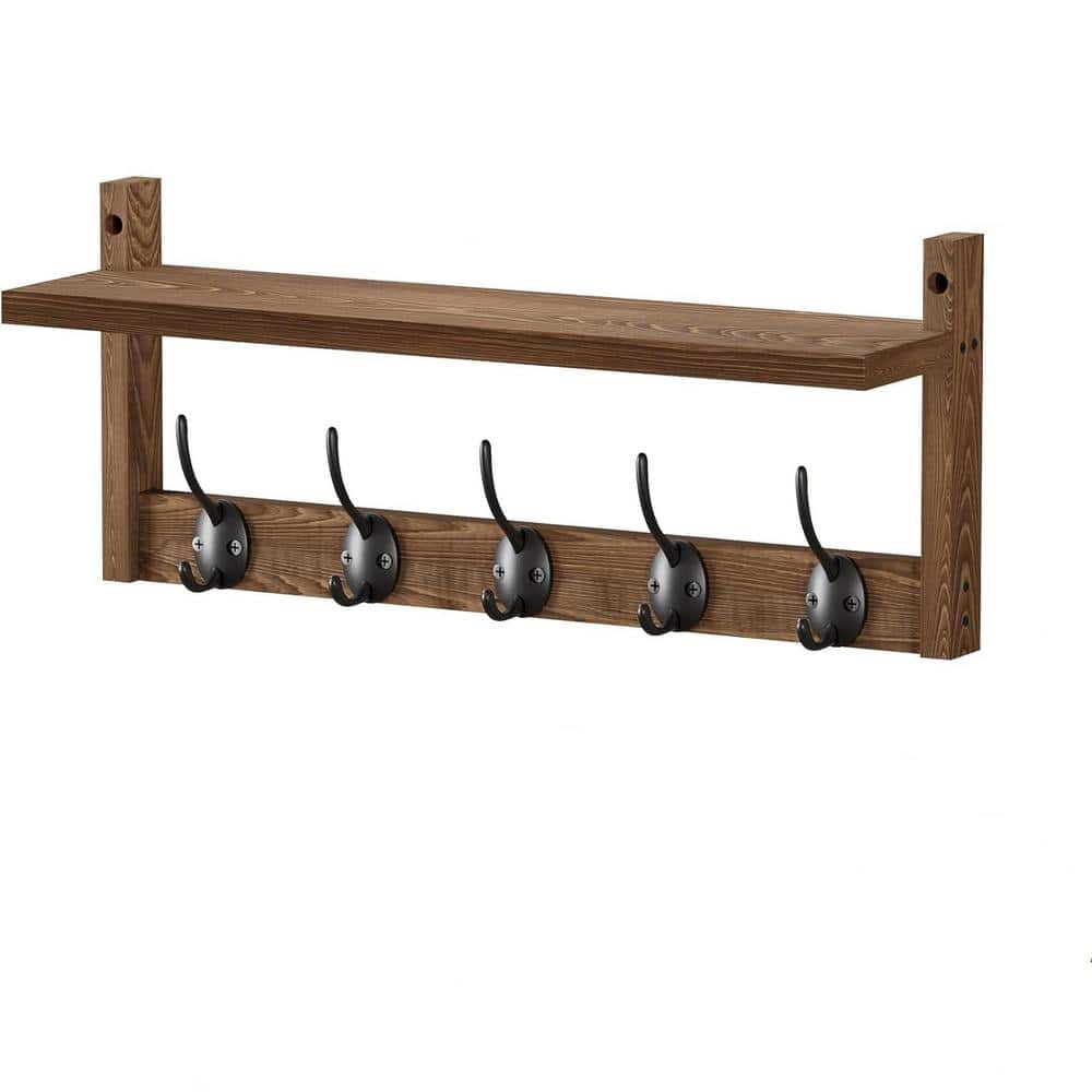 Cubilan 24 in. W x 4.52 in. D Rustic Brown Decorative Wall Shelf, Coat Rack  with Shelf and Hooks M112221R - The Home Depot