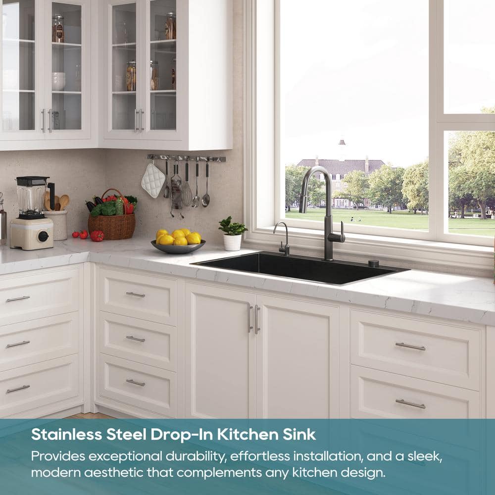 33" Gunmetal Black Stainless Steel Single Bowl Drop-In Kitchen Sink