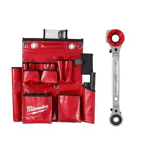 Lineman's Compact Aerial Tool Apron with Lineman's 5-In-1 Ratcheting Wrench with Milled Strike Face (2-Piece)