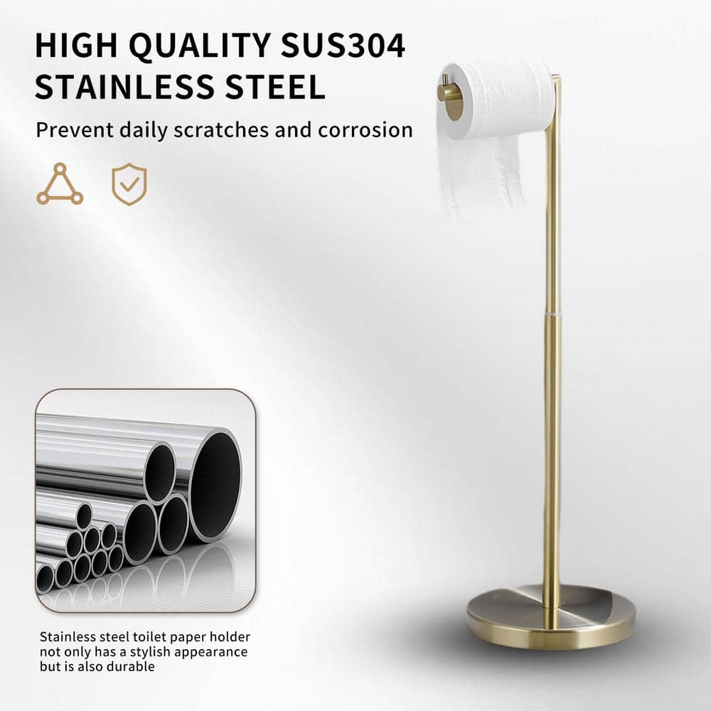 Brushed Gold Freestanding Stainless Steel Toilet Paper Holder
