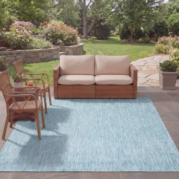 Courtyard Aqua 8 ft. x 11 ft. Solid Indoor/Outdoor Patio  Area Rug