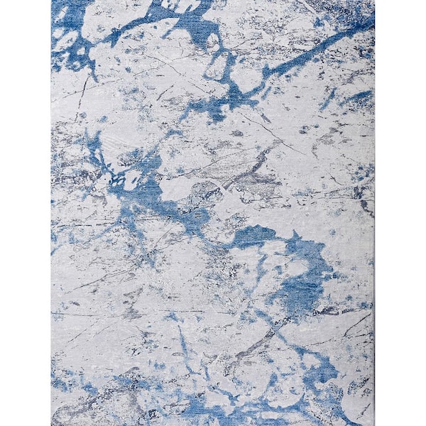 Amazing Rugs Zara Contemporary Silver/Blue 2 ft. x 3 ft. Washable Super Soft with Abstract Design Area Rug