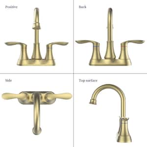 Arc 4 in. Centerset Double Handle High Arc Bathroom Faucet with Drain Kit Included in Brushed Gold