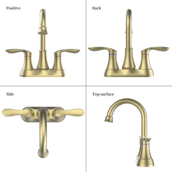 Arc 4 in. Centerset Double Handle High Arc Bathroom Faucet with Drain Kit Included in Brushed Gold