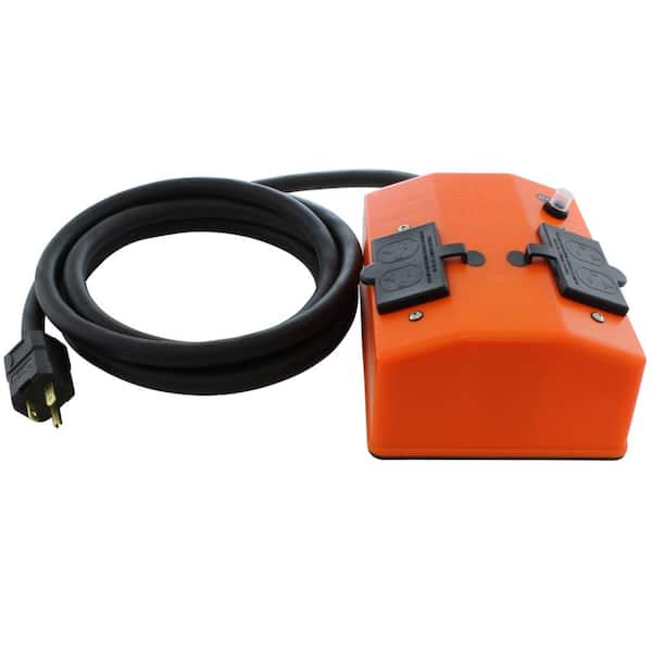 AC WORKS 25 ft. NEMA 5-20 20 Amp Plug to PDU Outlet Box (GFCI and Breaker) with 4 Outlets