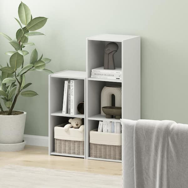 Peli 36 in. Tall White Wood 3-Shelf Cubic Storage Bookcase with Open Shelves