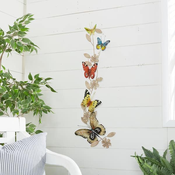 Litton Lane 10 in. x  39 in. Metal Multi Colored Indoor Outdoor Butterfly Wall Decor