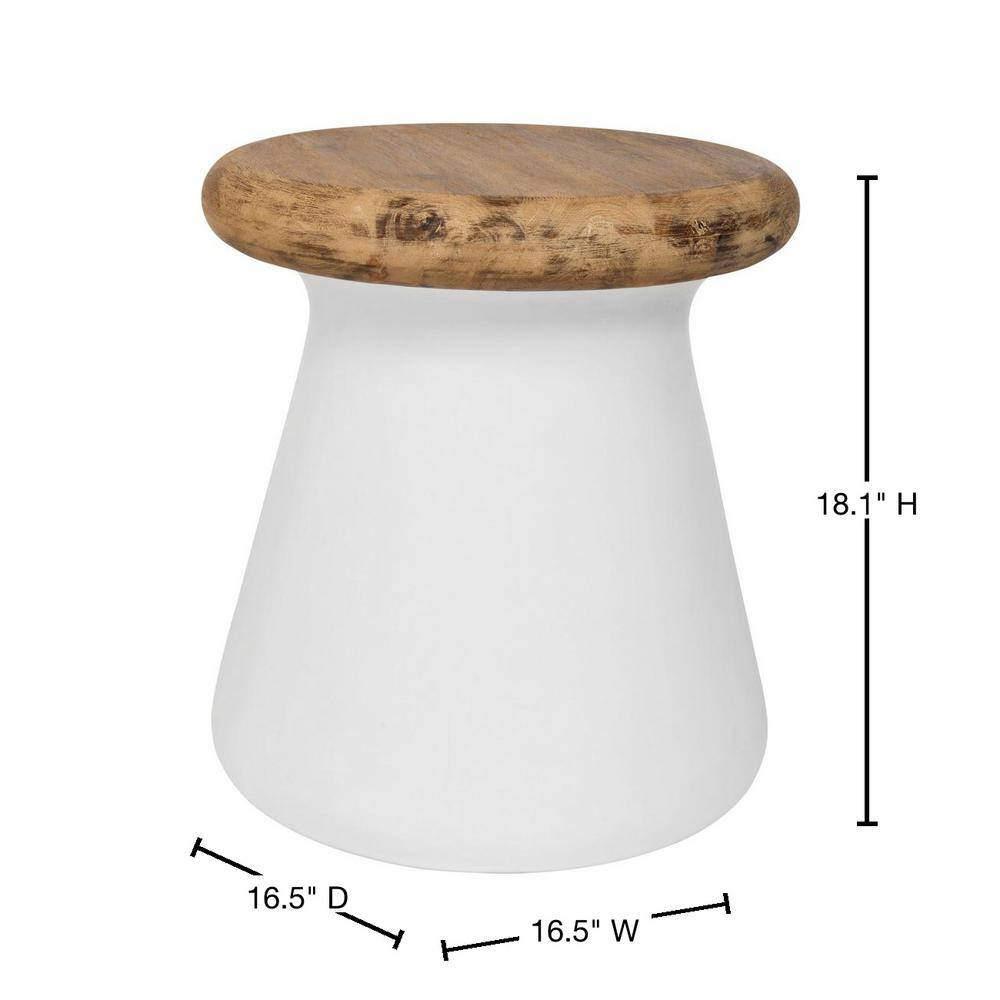Ivory Acacia and Concrete Transitional Round Accent Table