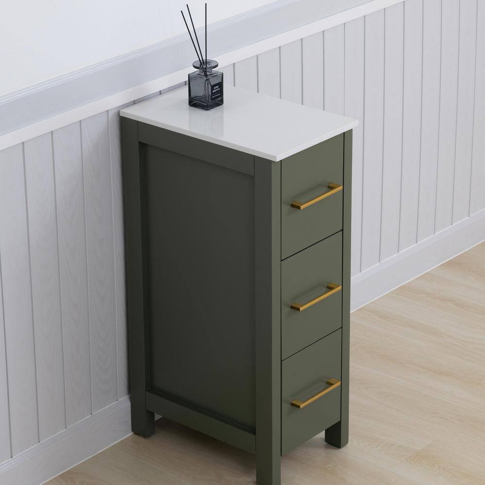 Vintage Green Freestanding Bathroom Cabinet with White Ceramic Top
