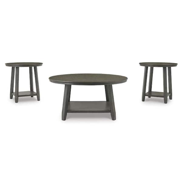 Signature DESIGN BY ASHLEY Caitbrook 40 in. Gray Round MDF Coffee Table with Shelf (Set of 3)