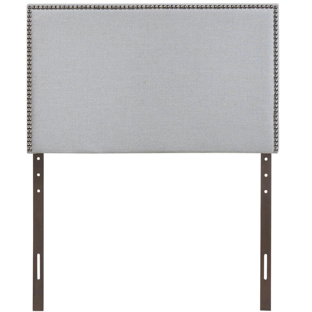Sky Gray Linen Upholstered Twin Headboard with Nailhead Trim