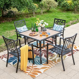 Black 5-Piece Metal Square Outdoor Patio Dining Set with Fashion Stackable Chairs