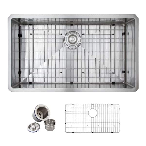 Glacier Bay Professional Tight Radius 32 in. Undermount Single Bowl 16  Gauge Stainless Steel Kitchen Sink with Accessories 4121F