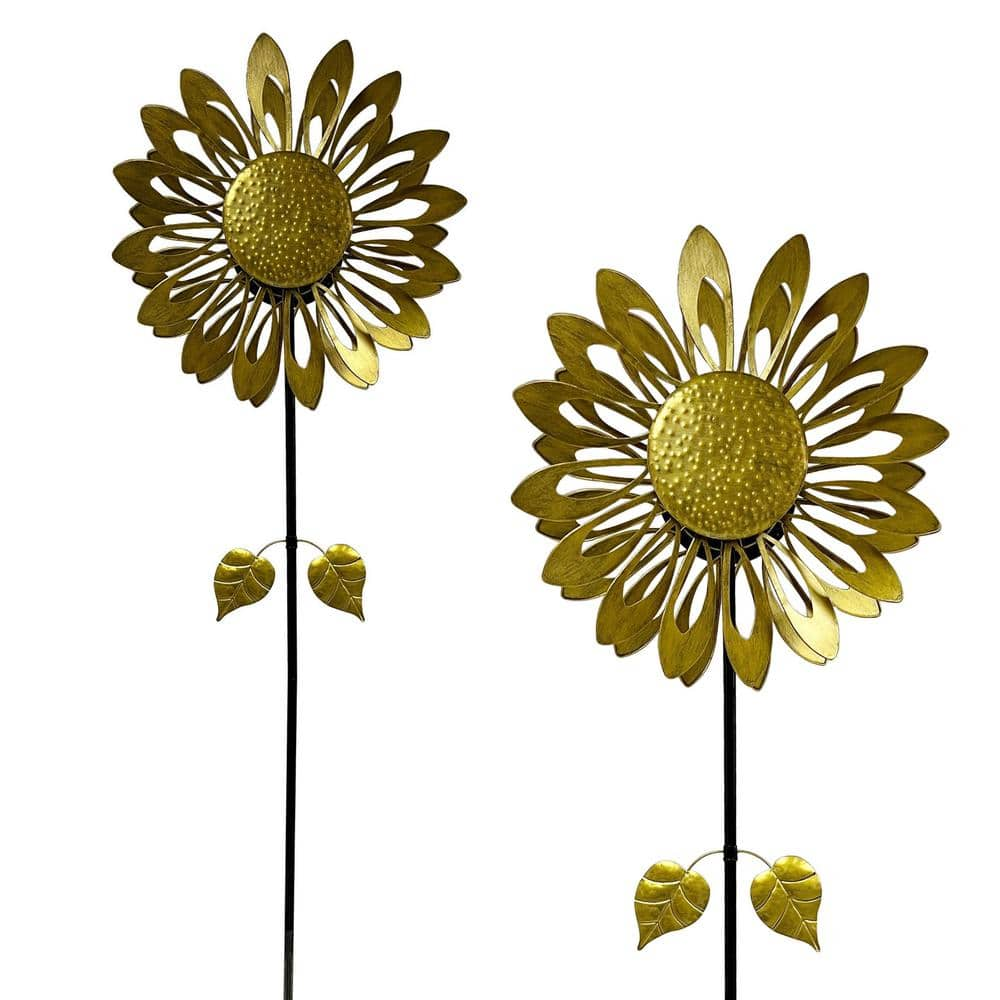 Alpine Corporation Sunflower Kinetic Wind Spinner Iron Decorative Garden Stake Gold