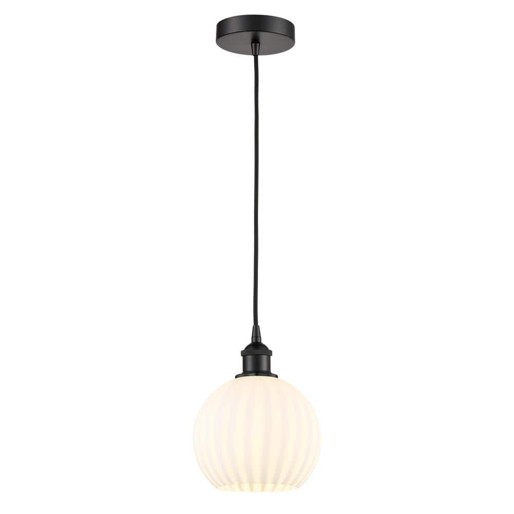 White Venetian 100-Watt 1-Light Matte Black Standard Mini Pendant Light with Painted Glass Shade, No Bulbs Included price history on PriceWatchPro