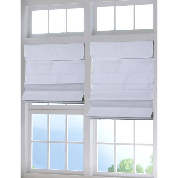Perfect Lift Window Treatment White Cordless Fabric Roman Shade - 27 in. W x 64 in. L
