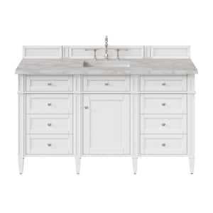 Brittany 60.0 in. W x 23.5 in. D x 34.0 in. H Single Bathroom Vanity in Bright White with Victorian Silver Quartz Top