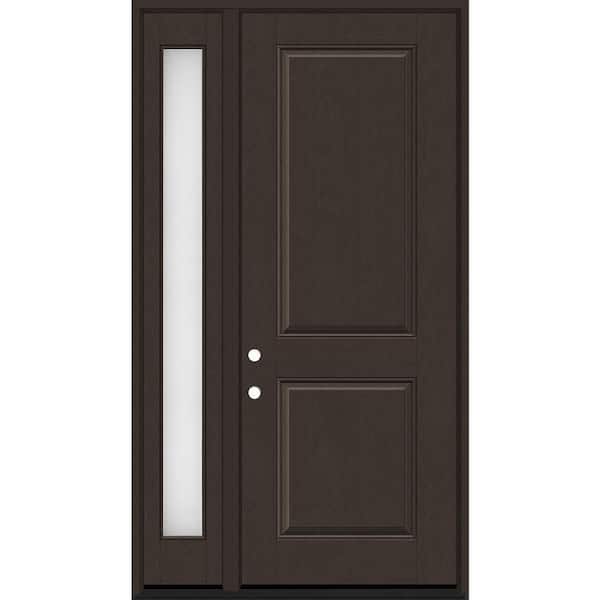 Steves & Sons Regency 51 in. x 96 in. 2P Squaretop RHIS Hickory Stain Mahogany Fiberglass Prehung Front Door w/Obscure 12in. SL 6-9/16