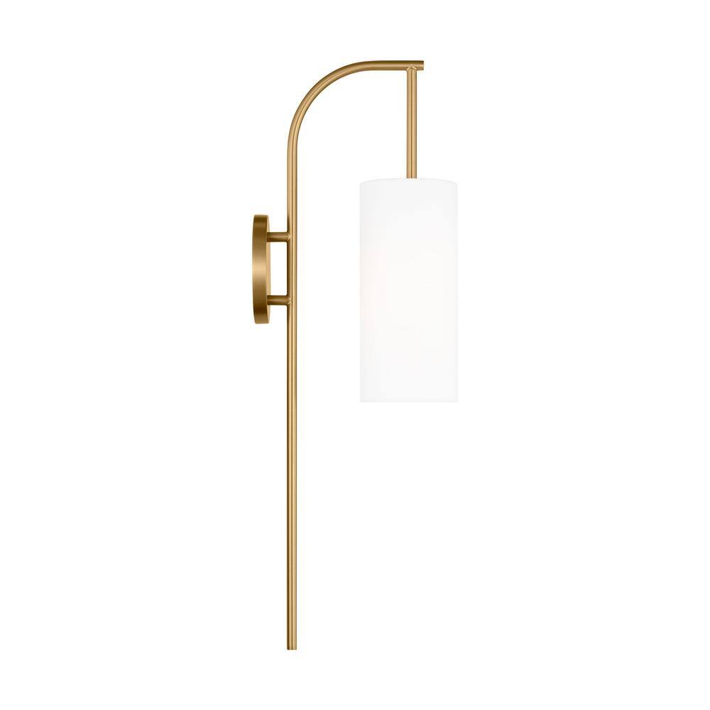 Burnished Brass Cylinder Sconce with White Linen Shade