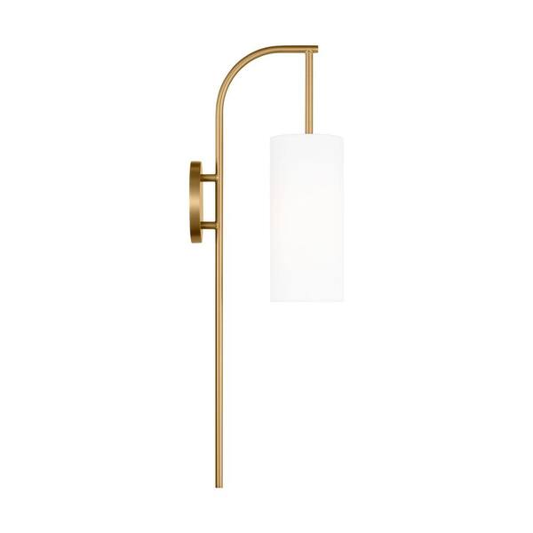 Generation Lighting - Lowell Large 1- Light Burnished Brass Wall Sconce with a White Linen Fabric Shade