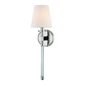 Rochester 6 in. Polished Nickel Wall Sconce with Off White Linen