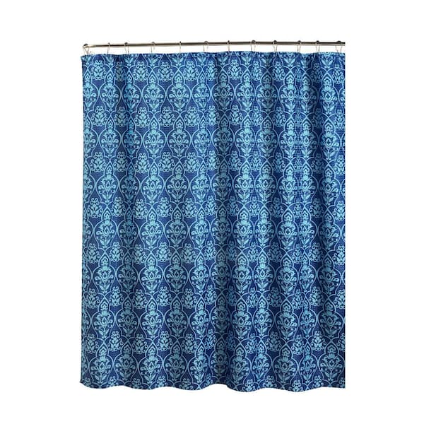 Creative Home Ideas Oxford Weave Textured 70 in. W x 72 in. L Shower Curtain with Metal Roller Rings in Melissa Indigo