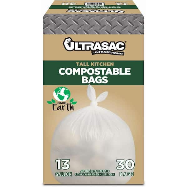 13 Gallon Clear Compostable 0.85 MIL Trash Bags 24 in. x 33 in. (30 Count)