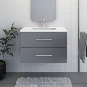 Napa 36 in. W x 22 in. D Single Sink Bathroom Vanity Wall Mounted In Gray With White Quartz Countertop