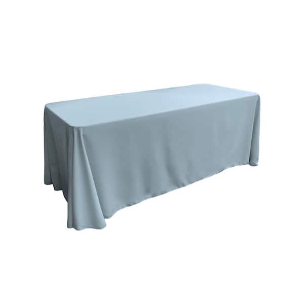90 in. x 132 in. Light Blue Polyester Poplin Rectangular Tablecloth
