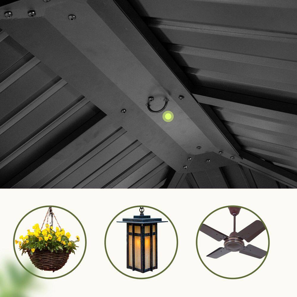 11' x 13' Black Metal Roof Wood Patio Gazebo