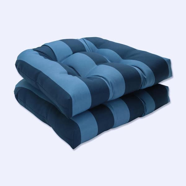 Pillow Perfect Striped 19 in. x 19 in. Outdoor Dining Chair Cushion in Blue (Set of 2)