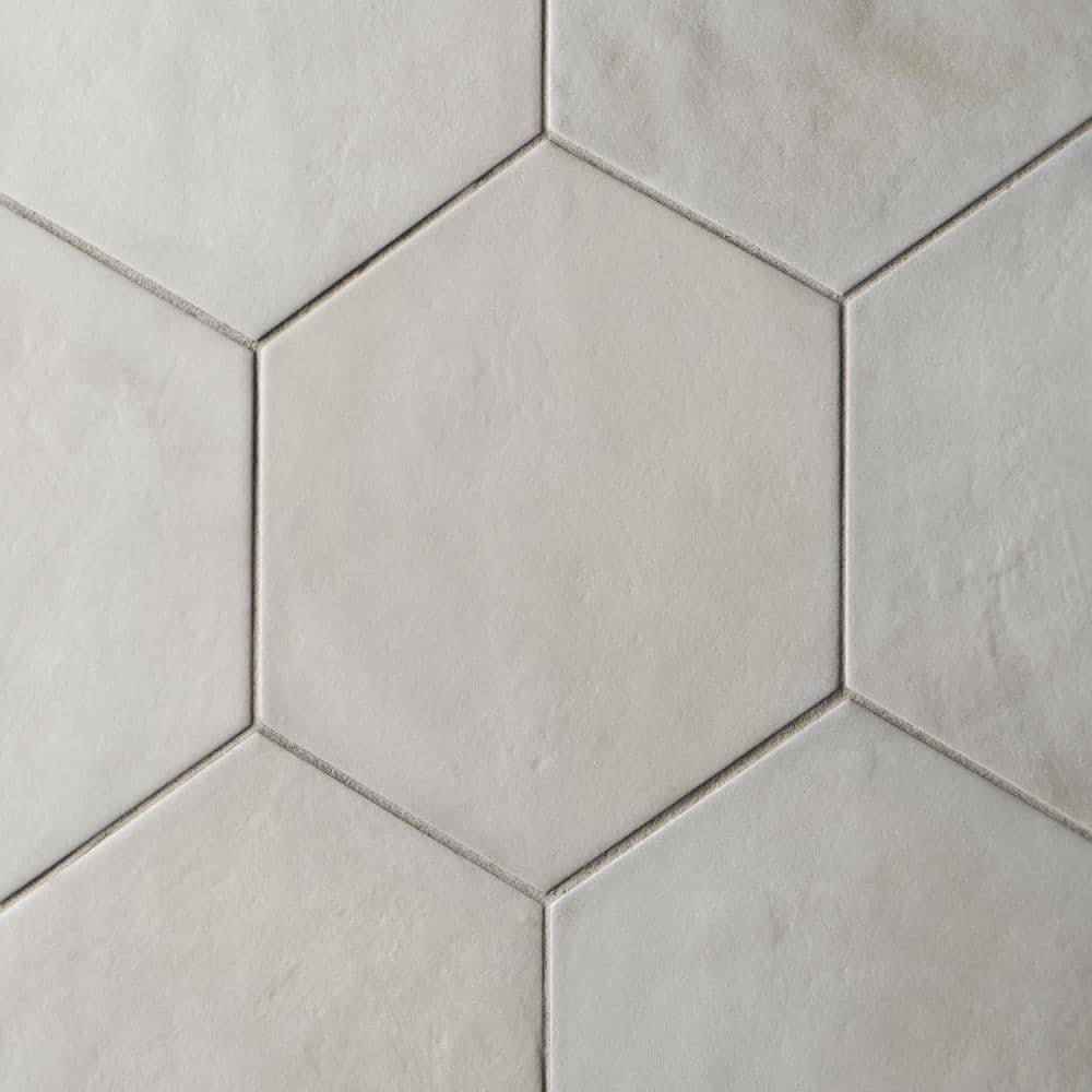 Matte Gray Hexagonal Porcelain Floor and Wall Tile, 8.5 x 9.84 in